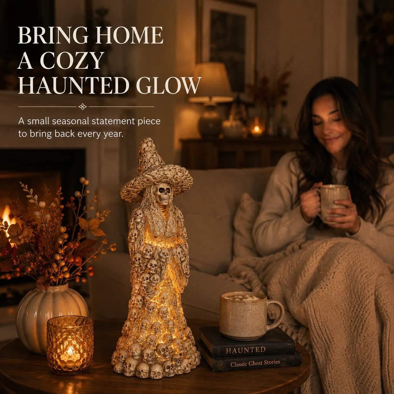 💀 Hazels® Glow Skull Witch Resin Halloween Table Statue