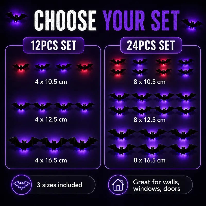 🦇 2026 3D LED Bat Wall Decor – Glowing Halloween Decor, Easy to Place & Remove