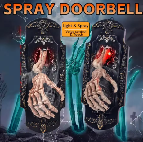 👻Halloween Skeleton Hand Doorbell – Touch/Motion Activated Red Light & Scary Sound Haunted House Decoration