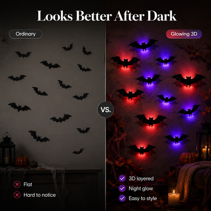 🦇 2026 3D LED Bat Wall Decor – Glowing Halloween Decor, Easy to Place & Remove