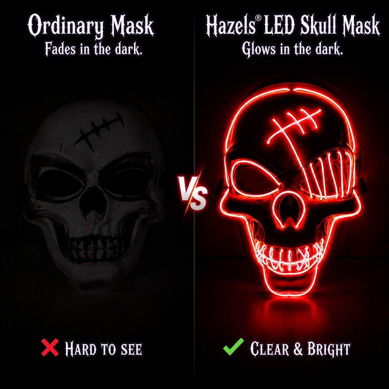 Hazels® Glowing LED Skull Mask – Own the Night