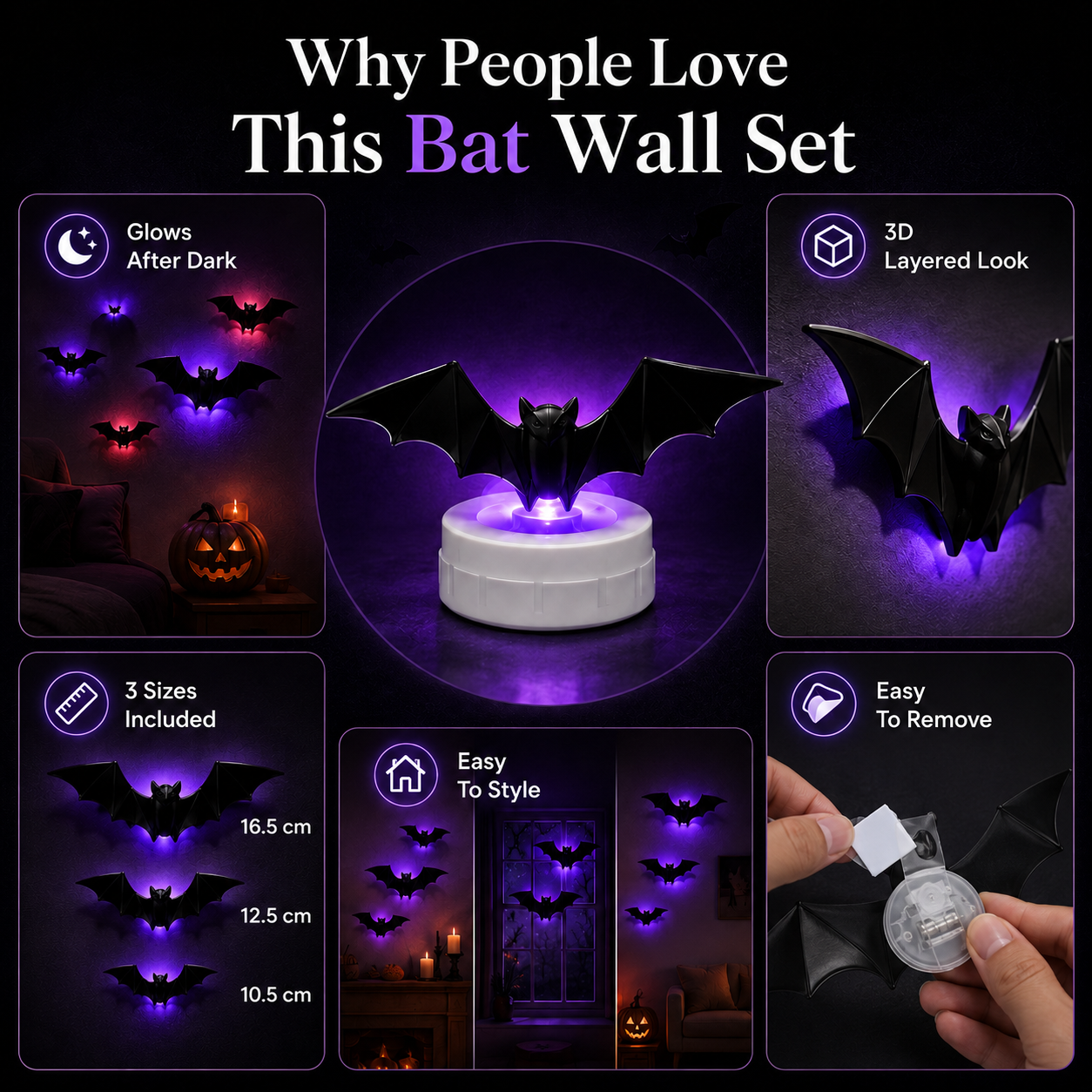 🦇 2026 3D LED Bat Wall Decor – Glowing Halloween Decor, Easy to Place & Remove