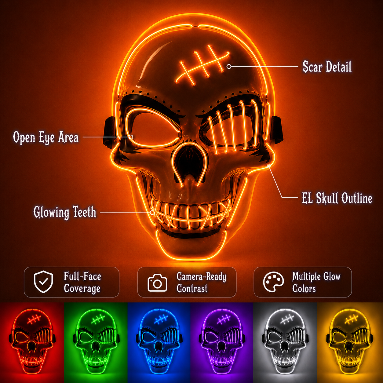 Hazels® Glowing LED Skull Mask – Own the Night