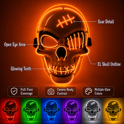 Hazels® Glowing LED Skull Mask – Own the Night