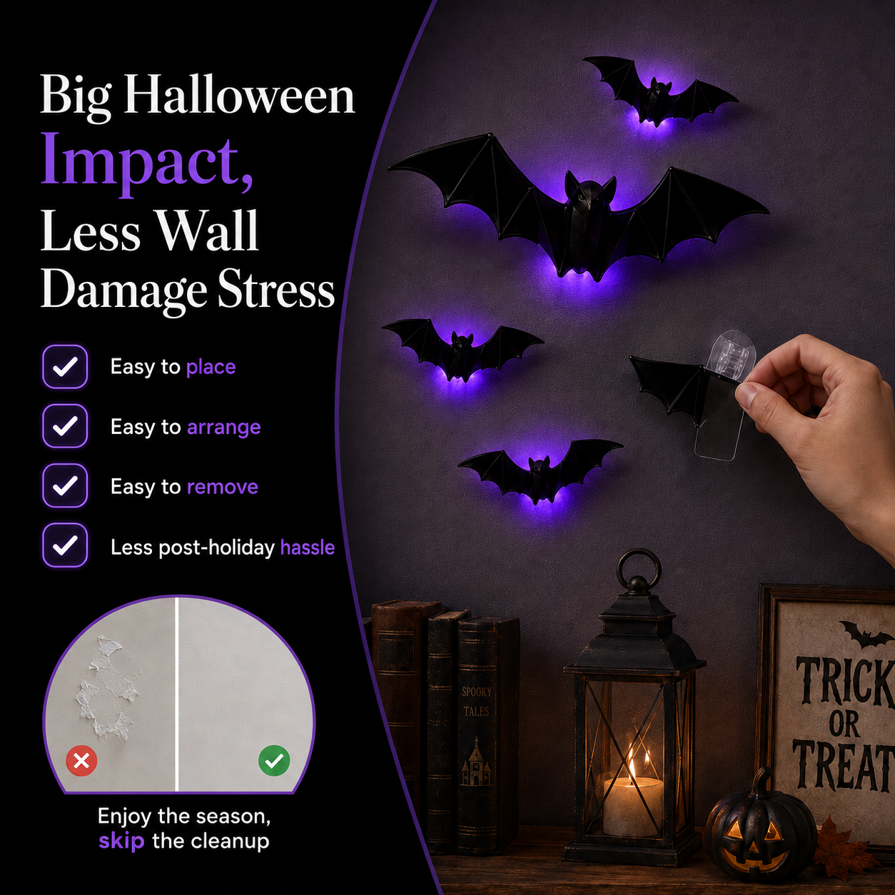 🦇 2026 3D LED Bat Wall Decor – Glowing Halloween Decor, Easy to Place & Remove