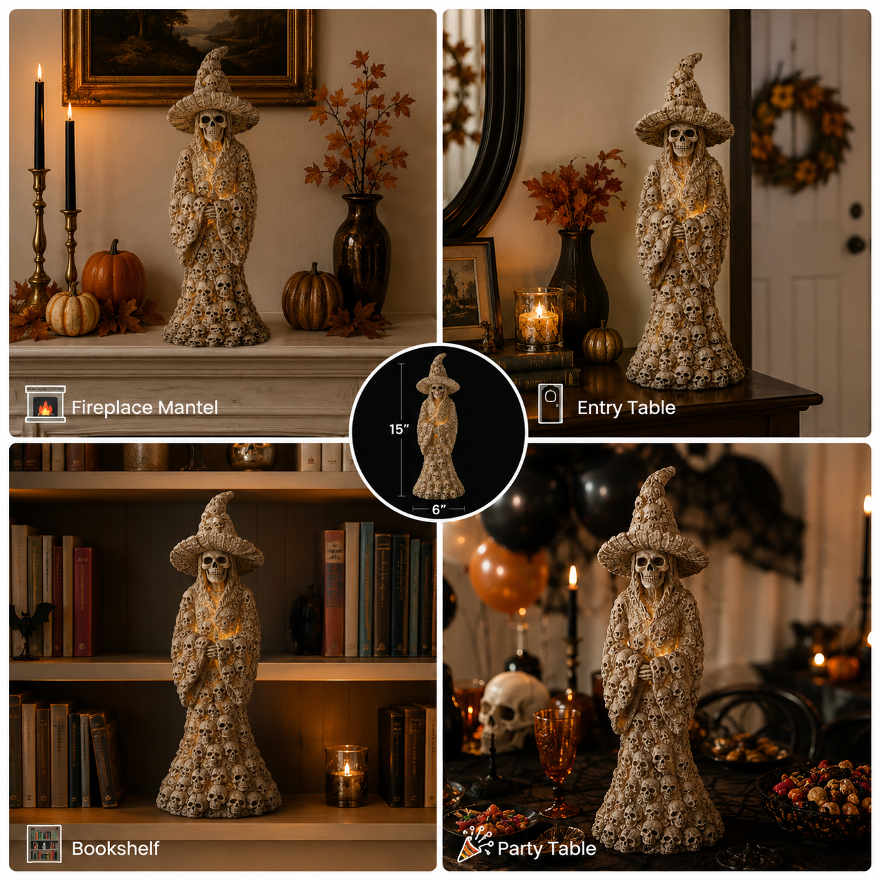 💀 Hazels® Glow Skull Witch Resin Halloween Table Statue