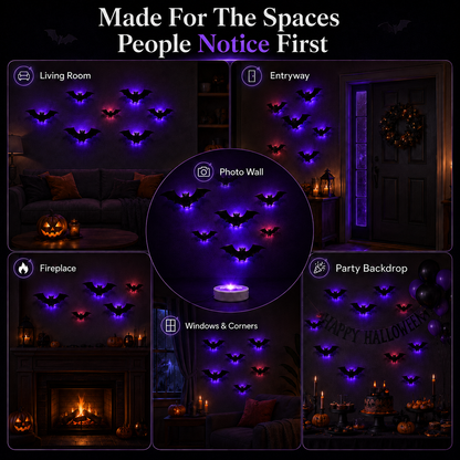 🦇 2026 3D LED Bat Wall Decor – Glowing Halloween Decor, Easy to Place & Remove