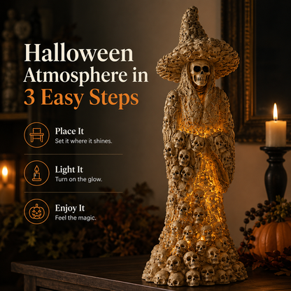 💀 Hazels® Glow Skull Witch Resin Halloween Table Statue