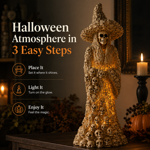 💀 Hazels® Glow Skull Witch Resin Halloween Table Statue