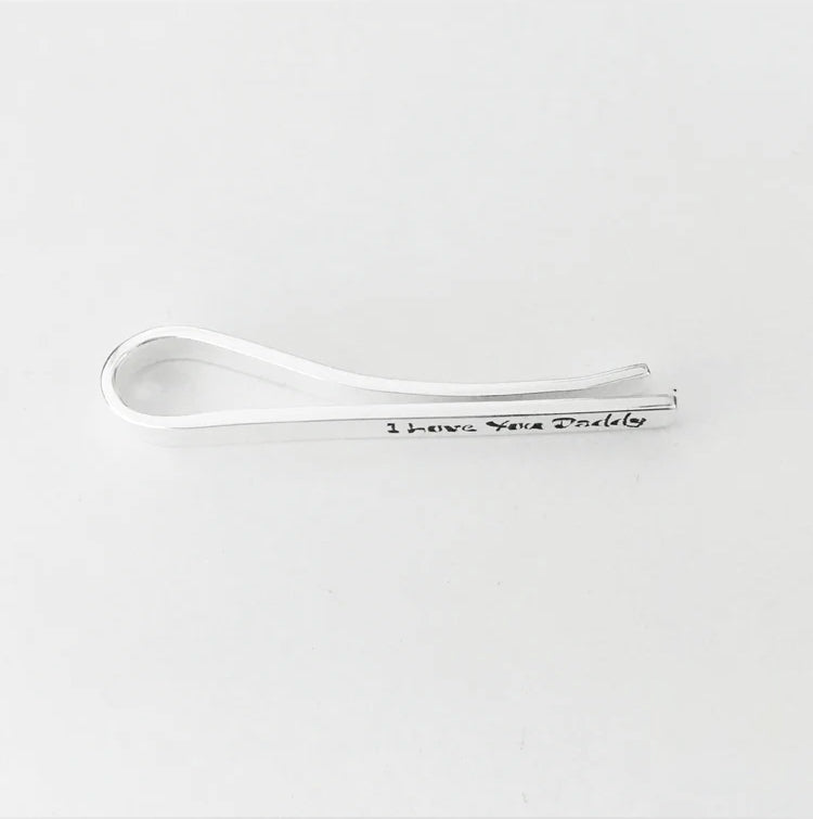 Ainara Platinum Plated Sterling Silver Engraved Tie Clip