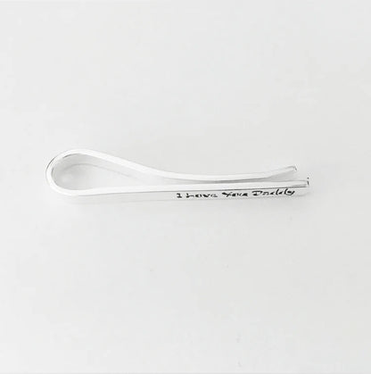 Ainara Platinum Plated Sterling Silver Engraved Tie Clip