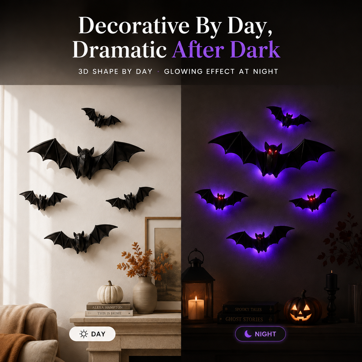 🦇 2026 3D LED Bat Wall Decor – Glowing Halloween Decor, Easy to Place & Remove