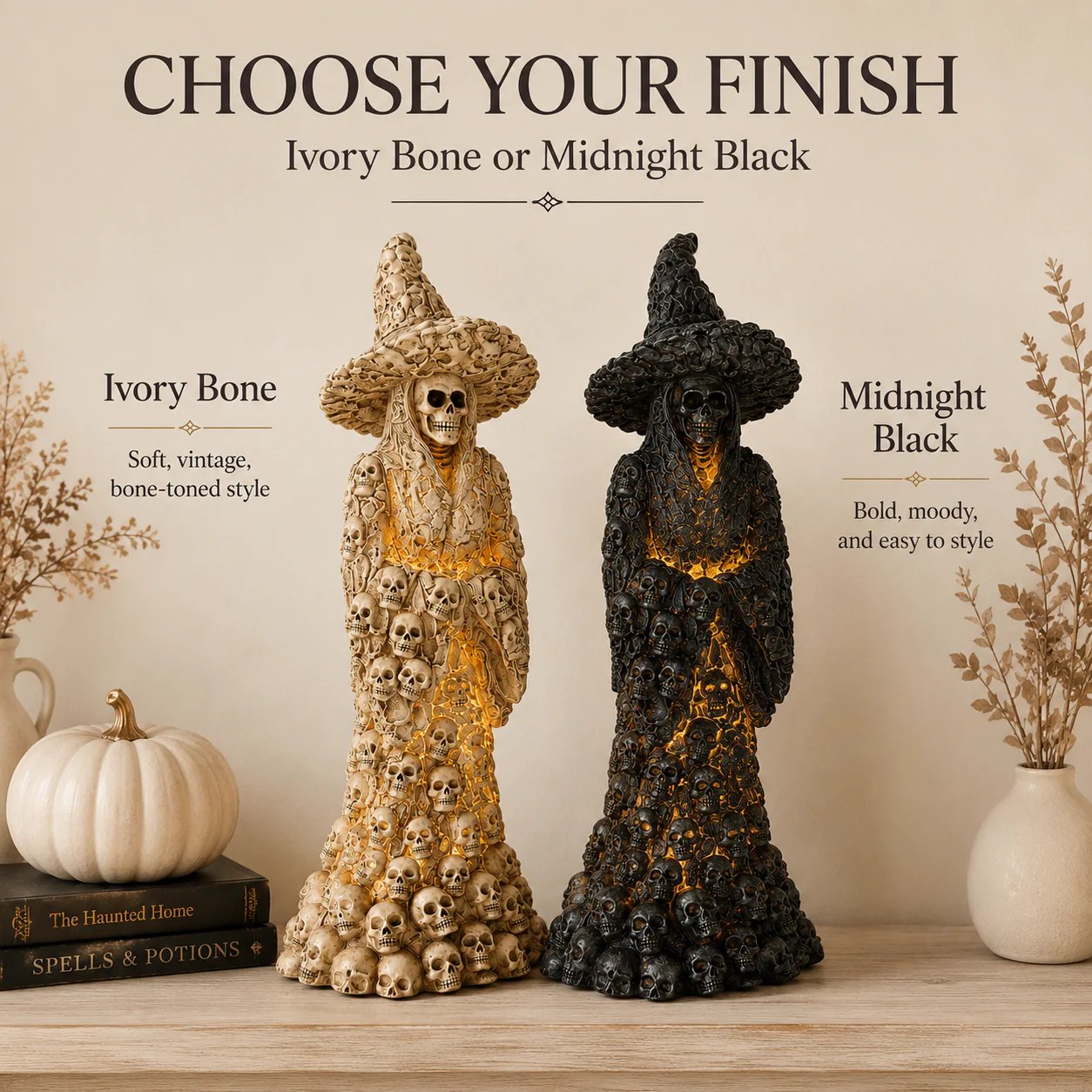 💀 Hazels® Glow Skull Witch Resin Halloween Table Statue