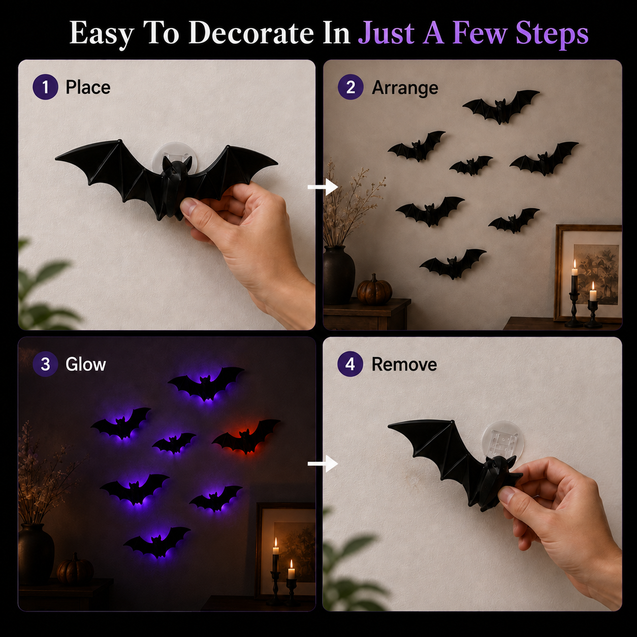 🦇 2026 3D LED Bat Wall Decor – Glowing Halloween Decor, Easy to Place & Remove