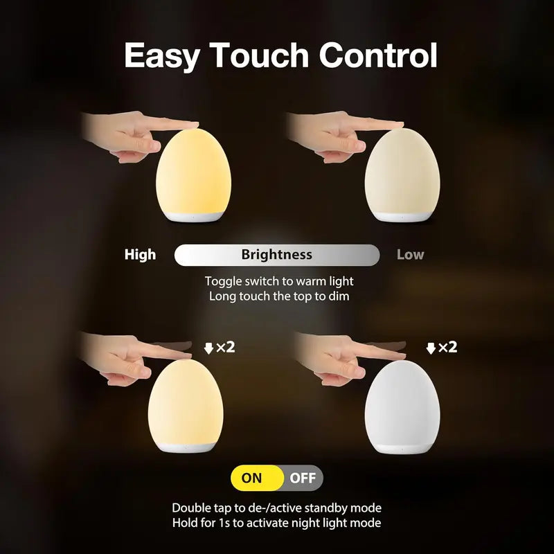 🌍Earth Day Solar Sale🌍 Egg Night Light for Kids – Rechargeable Tap Light with Touch Control