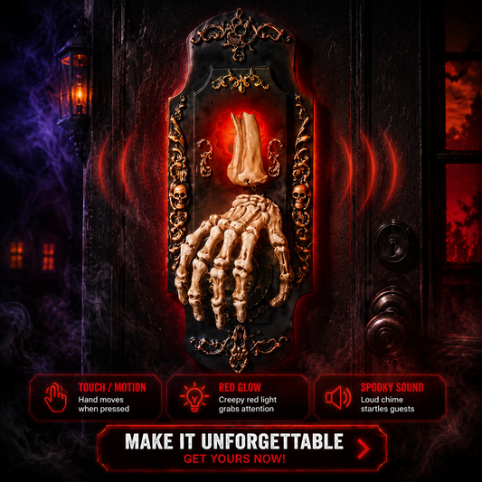 👻Halloween Skeleton Hand Doorbell – Touch/Motion Activated Red Light & Scary Sound Haunted House Decoration