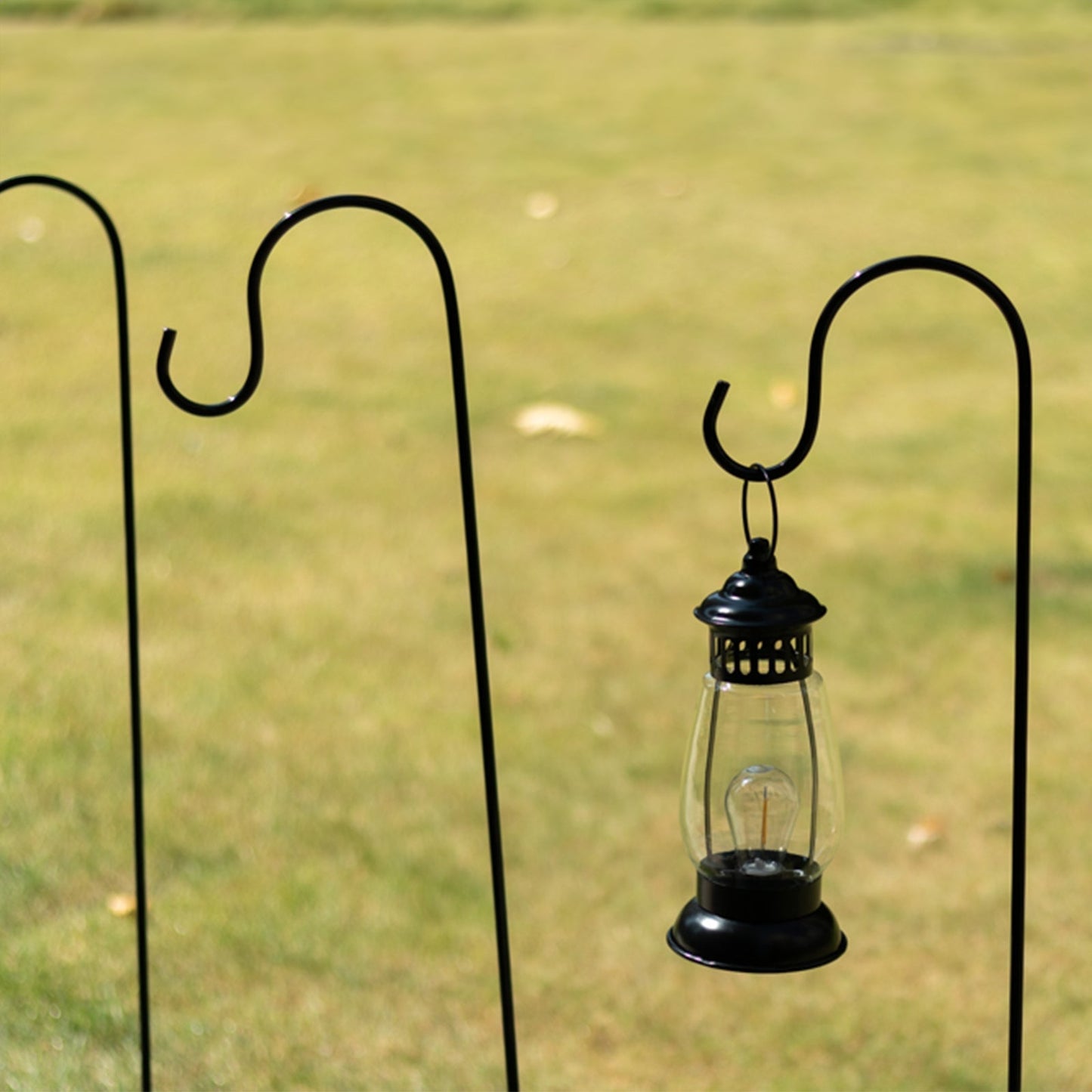 Black Metal Shepherds Hook Lantern Hangers with Prong Base