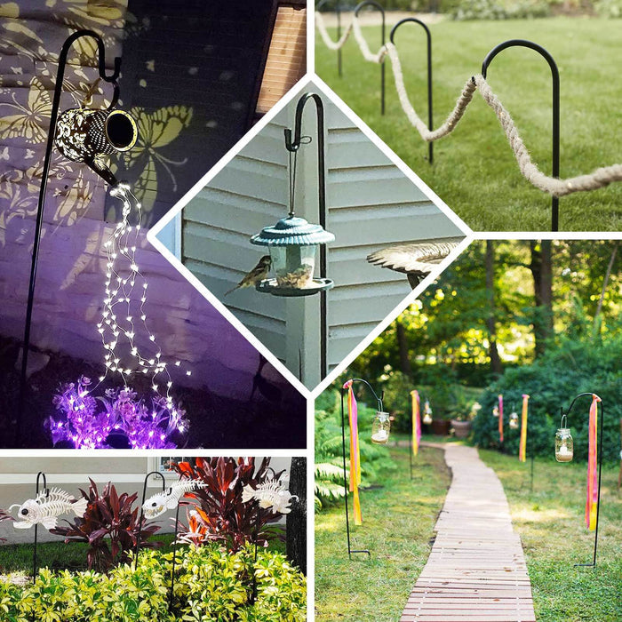 Black Metal Shepherds Hook Lantern Hangers with Prong Base
