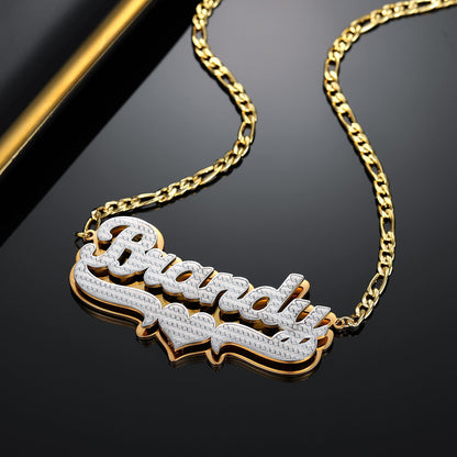 Diana Double Plated Pop Out Heart Name Necklace w/ Figaro Chain