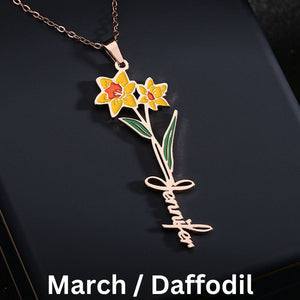 Hannah Personalized Birth Flower Name Clavicle Necklace