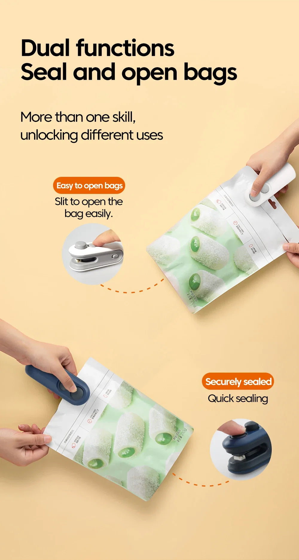 Mini Heat Bag Sealer Rechargeable 2 in 1 Bag Sealer With Cutter Plastic Bag Sealer Clip Food Package Heat Sealer Sealing Machine