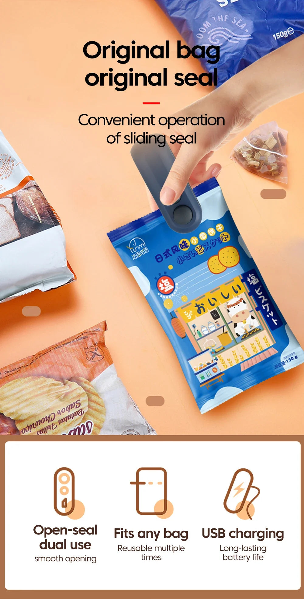 Mini Heat Bag Sealer Rechargeable 2 in 1 Bag Sealer With Cutter Plastic Bag Sealer Clip Food Package Heat Sealer Sealing Machine