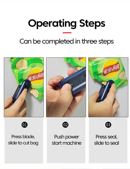 Mini Heat Bag Sealer Rechargeable 2 in 1 Bag Sealer With Cutter Plastic Bag Sealer Clip Food Package Heat Sealer Sealing Machine