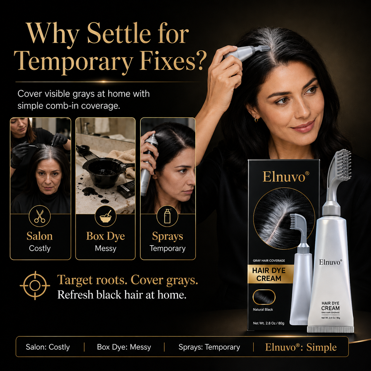 Hazels® Comb - In Hair DyeCream for Gray Coverage -Natural Black & Dark Brown