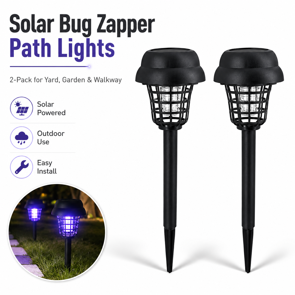 2-IN-1 SOLAR PATH LIGHT + BUG-ZAPPING MODE